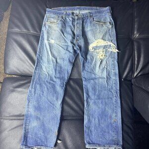 Vintage Levi's Straight‎ Jeans Blue Distressed Denim 5-Pocket Medium Wash 10x30